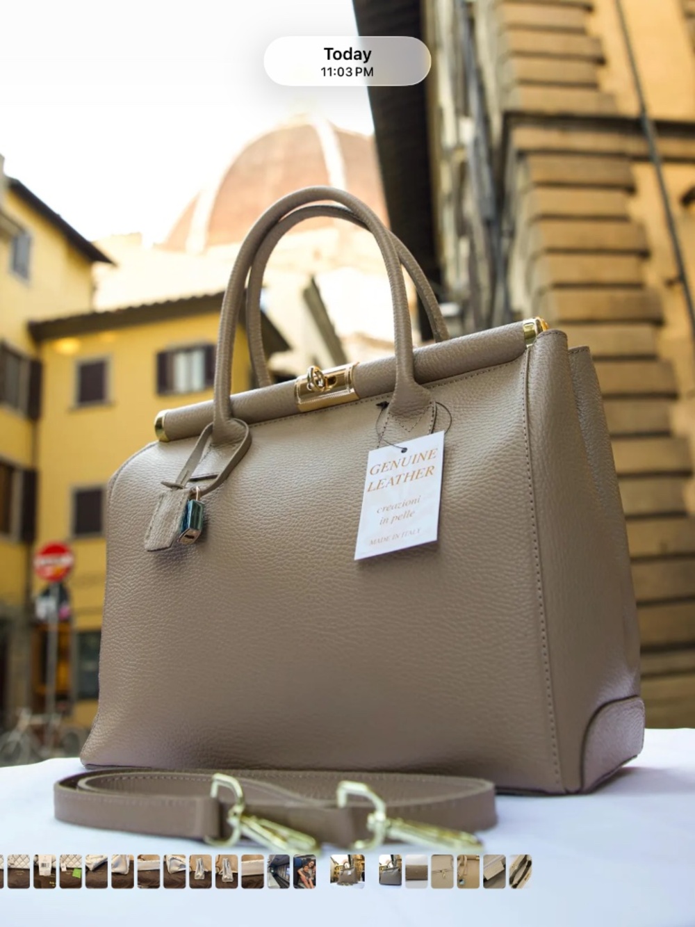 Italian Leather Handbag in Taupe Made in Florence NWT - Picture 6 of 13